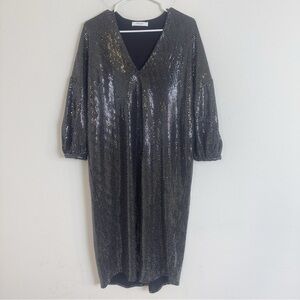 ROSEANNA Paris Black silver Sequin v-neck shift Dress